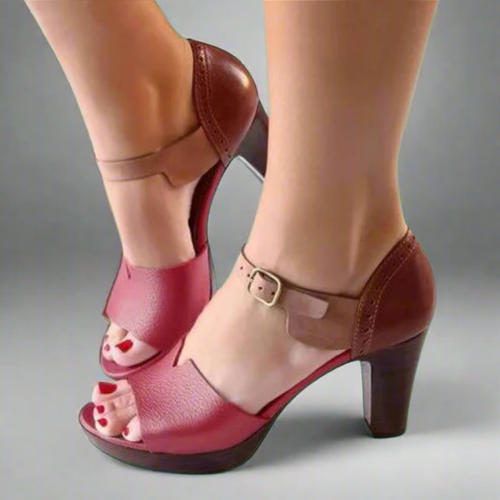 Katharina | Premium højhælede sandaler i koreansk stil med farveblok og spænde