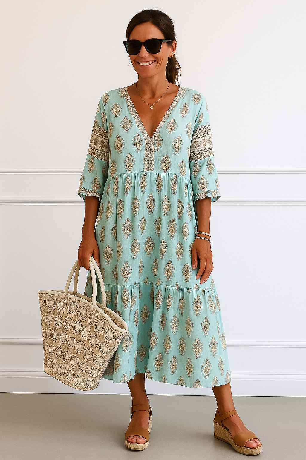 Hiley | Boho Midi-kjole med V-hals