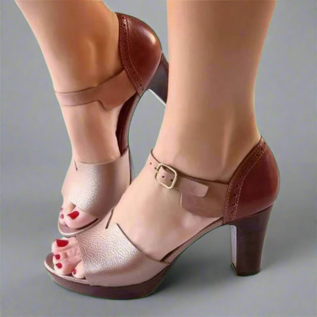 Katharina | Premium højhælede sandaler i koreansk stil med farveblok og spænde