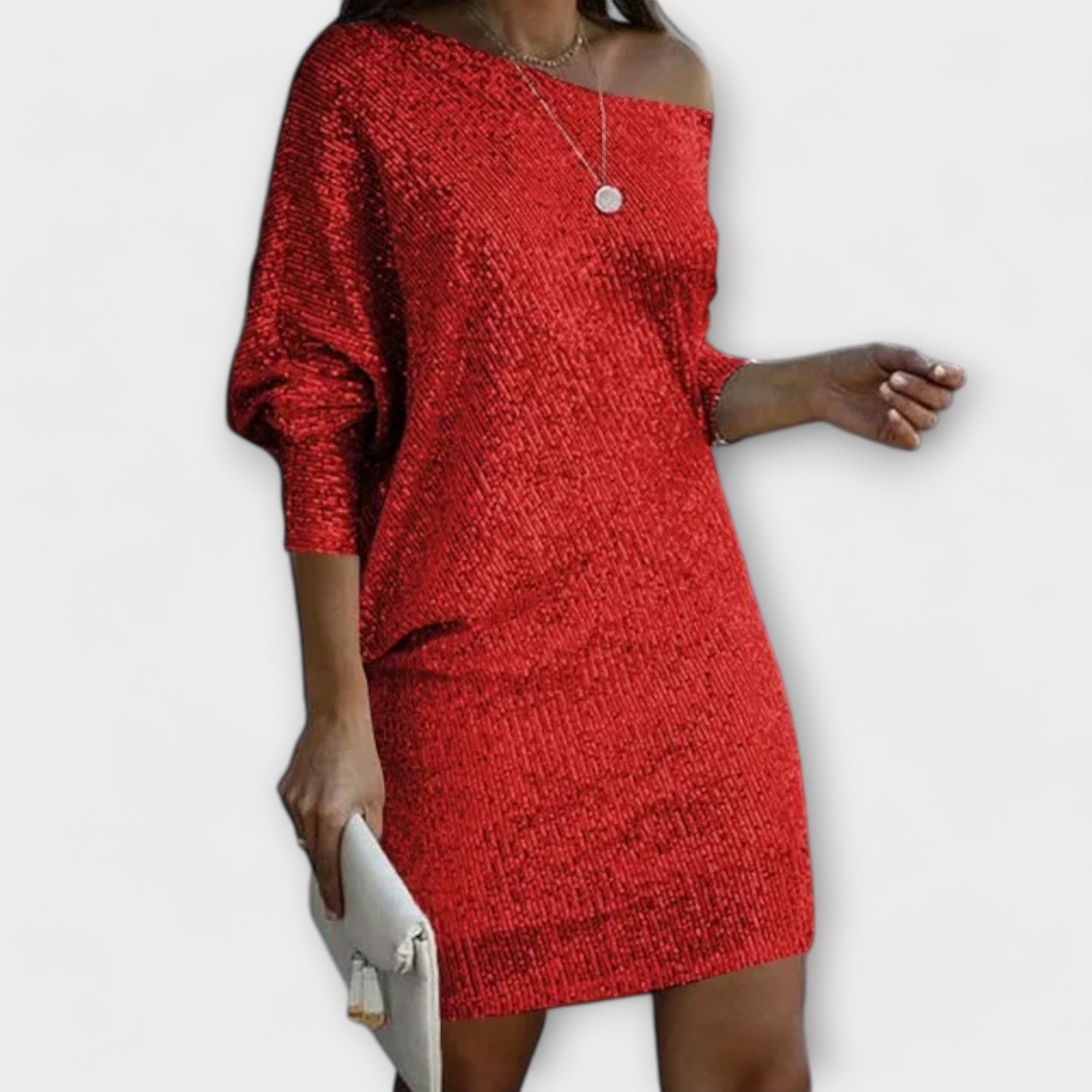 Festkjole med Pailletter og Kontrast