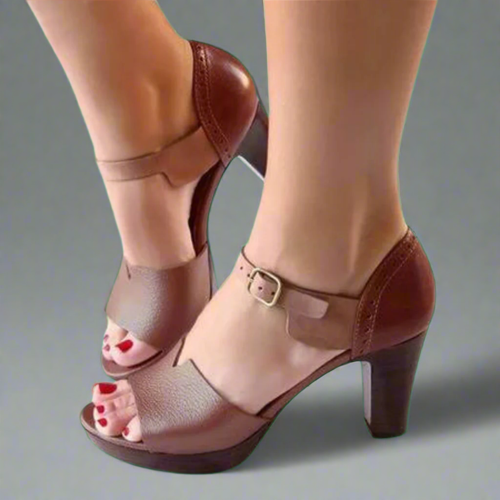 Katharina | Premium højhælede sandaler i koreansk stil med farveblok og spænde